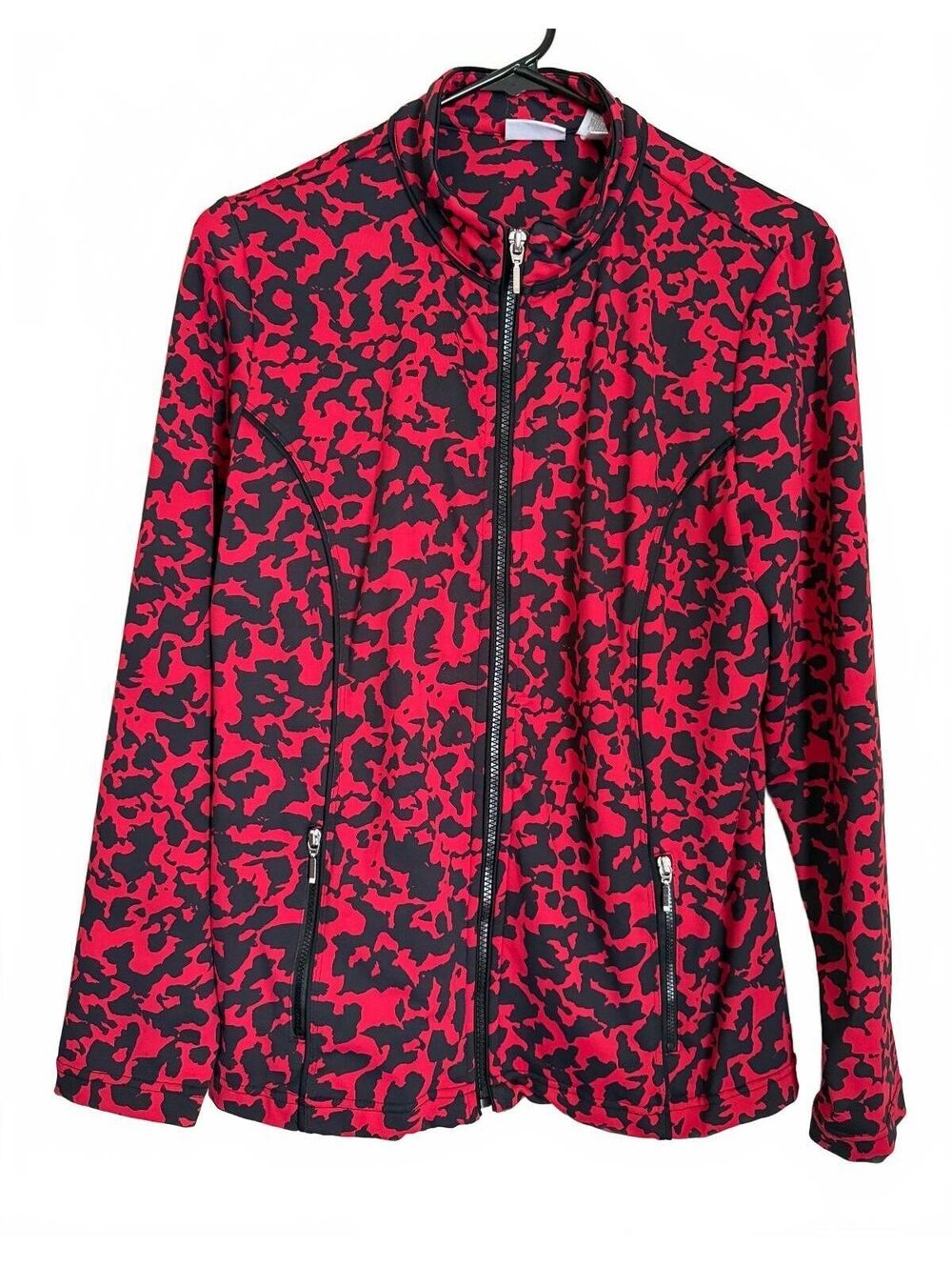 Zenergy by Chico's Women's Jacket Size 1 Medium Red Black Animal Print Indie